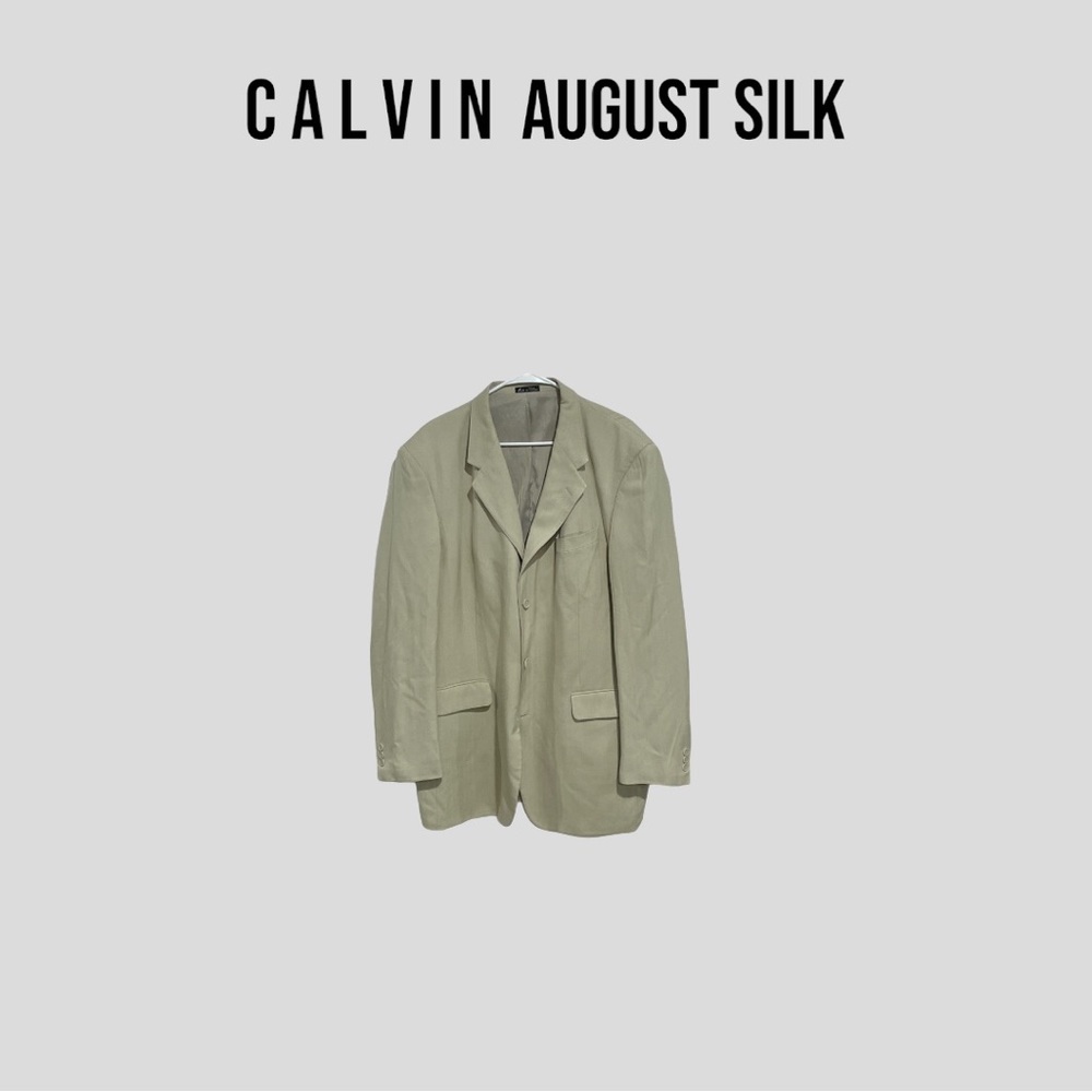 silk suit jacket tan/sand color sports dress coat Calvin 44 L 100% silk